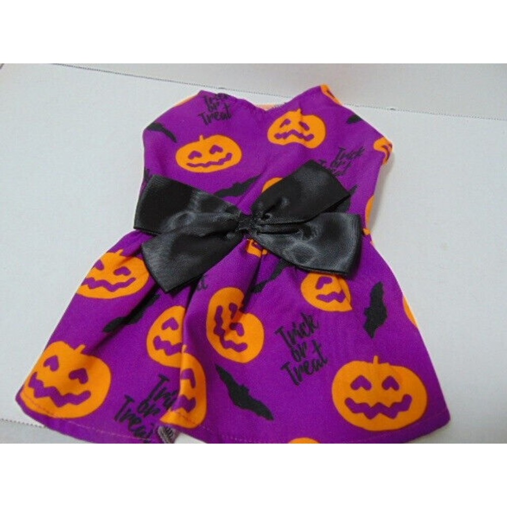Halloween Dress Cat/ Small Dog Purple w/ Pumpkins/Bats Bows  Small